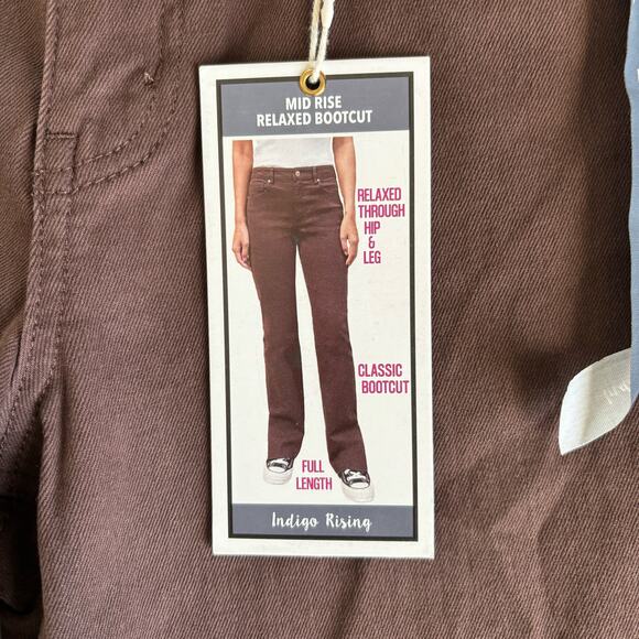 Indigo Rising Women’s Brown Raw Hemline Mid Rise Relaxed Bootcut Jeans Size 27 - Picture 2 of 9